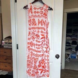 Ann Taylor Orange and White Side-tied Sheath Dress